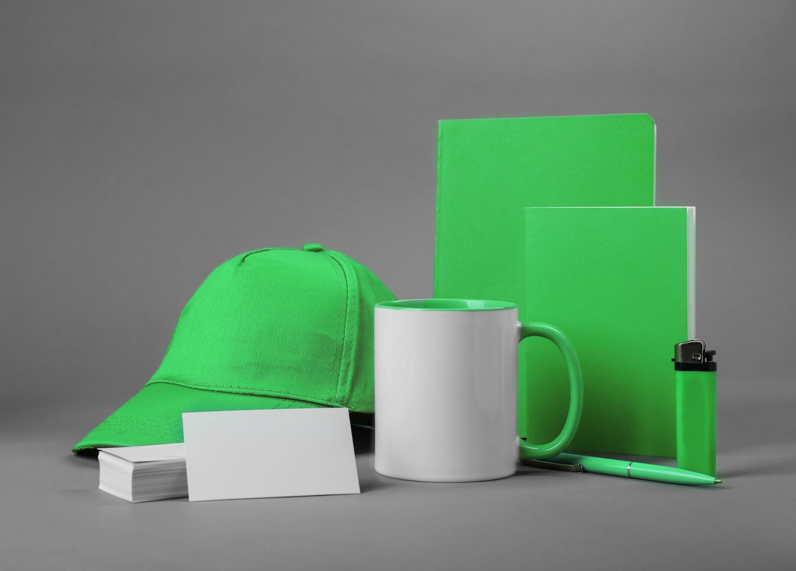 Set of blank items for branding on grey background